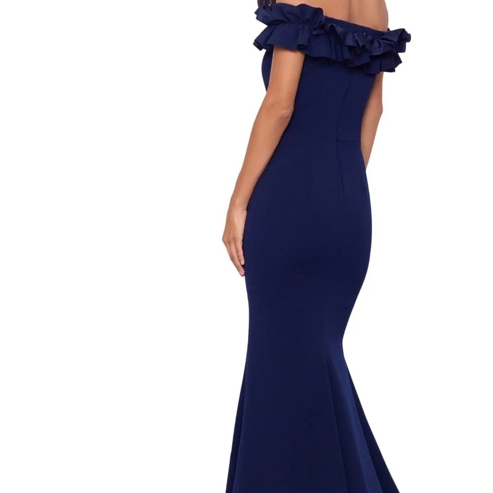 NWT XSCAPE Prom
Long Crepe Over-the-Shoulder
Ruffle Gown - Picture 2 of 3